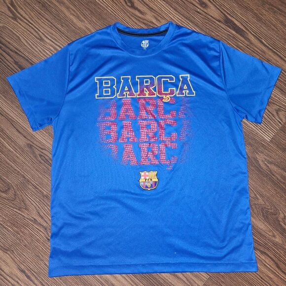 Official FCB Barcelona Barca Bright Blue Tshirt Jersey Material - XL Extra Large - Picture 5 of 5